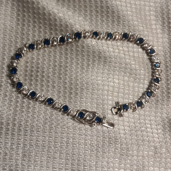 925 Sterling Silver Blue & White cubic zirconium tennis bracelet - Picture 4 of 4